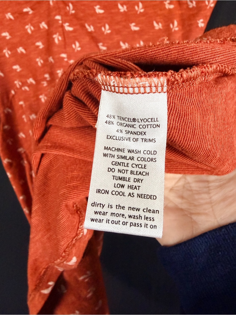 Toad&Co Orange V-Neck Midi Dress with White Leaf Print Tencel Organic cotton - Picture 9 of 12